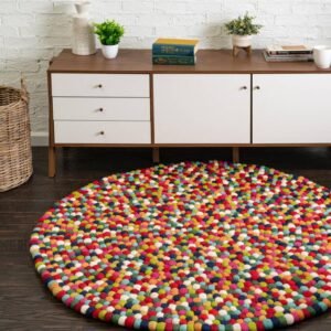 Detail image of  6' 1 x 6' 1 Felt Ball Wool Round Rug