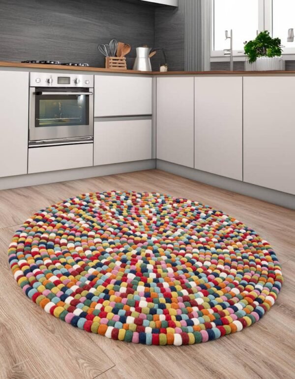 Detail image of  6' 1 x 6' 1 Felt Ball Wool Round Rug